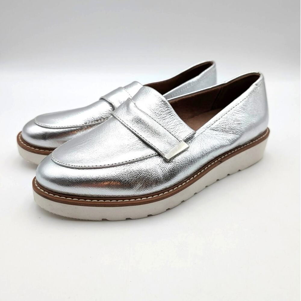 Naturalizer Adiline Leather Slip On Wedge Loafer Women's Silver Size US8.5W EU39